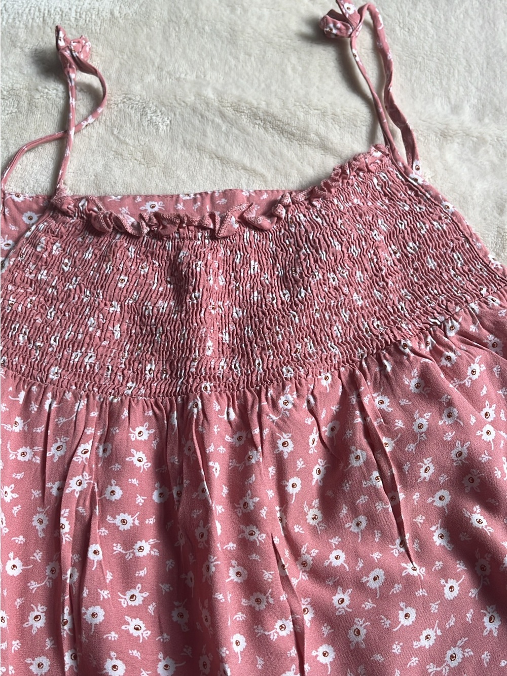 Girls' Pink Floral Smocked Casual Dress - Picture 2 of 5